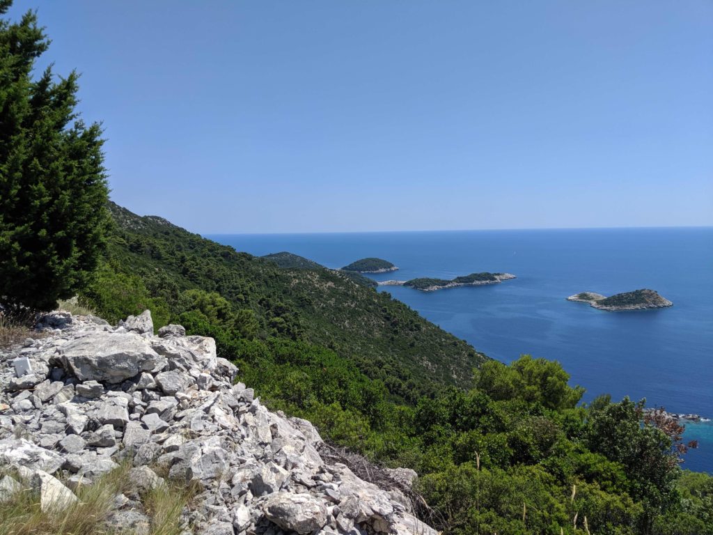 Islets off the northwest coast of Otok Mljet, Croatia, seen from the road that travels along the spine of the island.